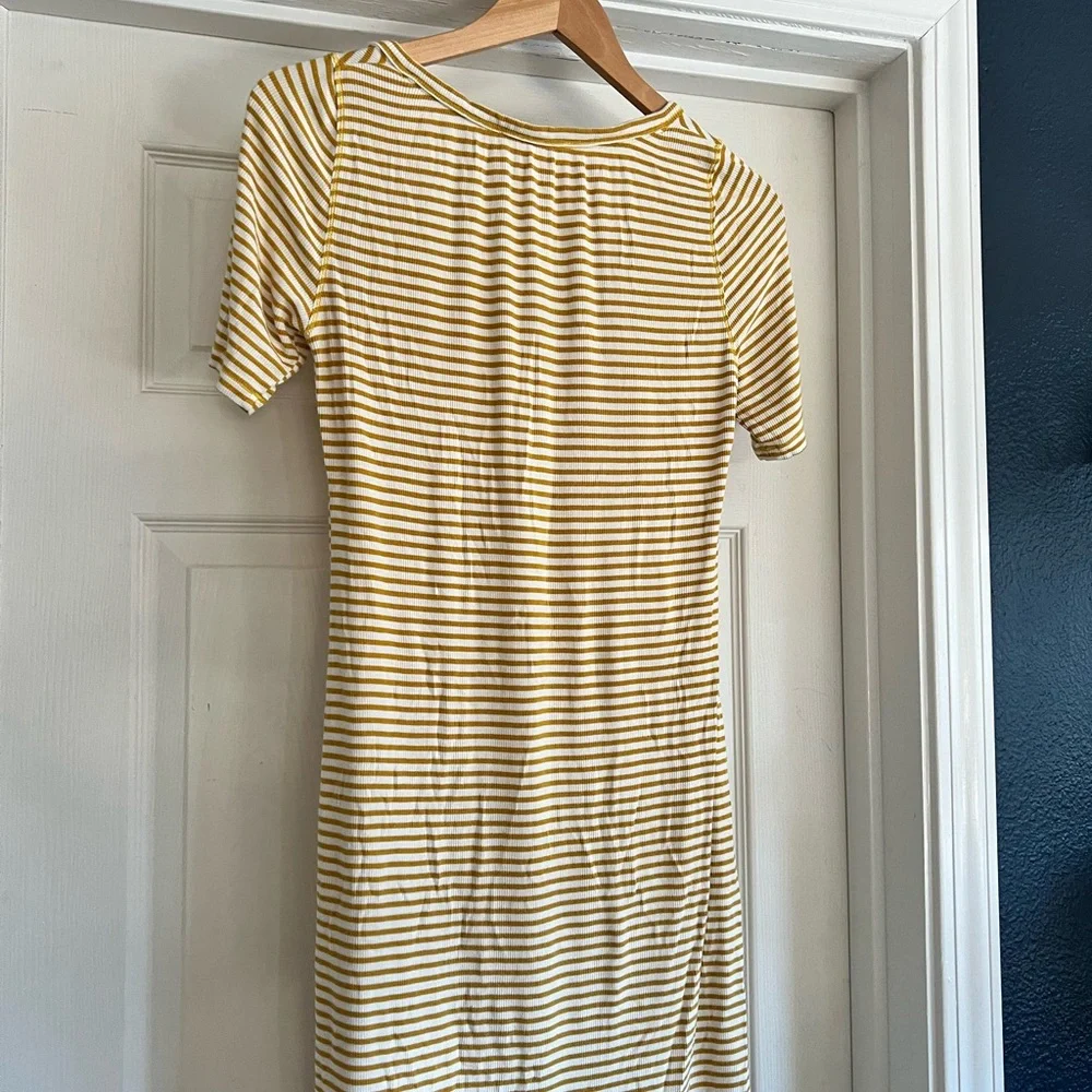 Anthropologie Yellow and White Striped V-Neck Mini Dress